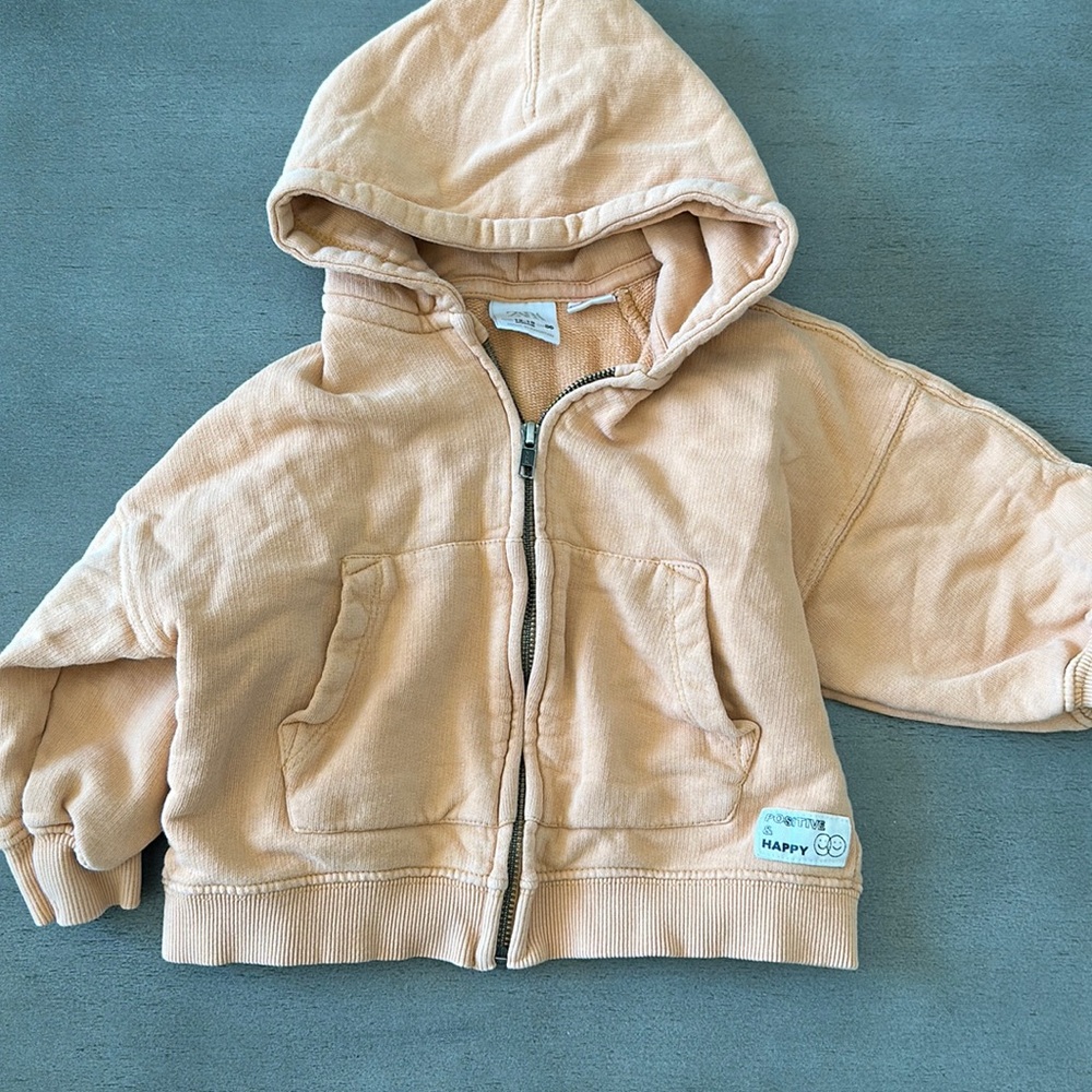 Zara positive & happy gender muted orange neutral zip up jacket 12-18month